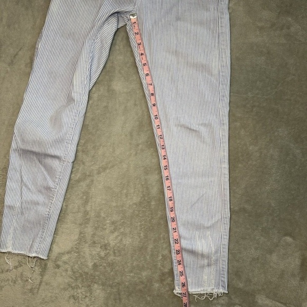 Zara Hickory Stripe Jeans Women 4 *29x27 Railroad Denim Raw Hem Coastal Heritage - Picture 8 of 12